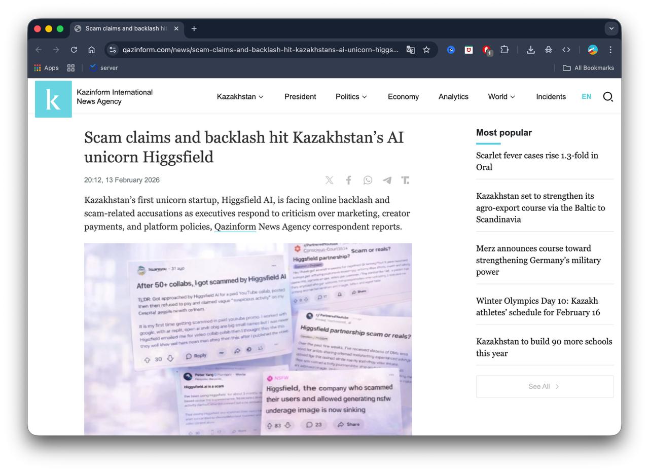 Higgsfield atrofida kechayotgan axborot urushi haqida